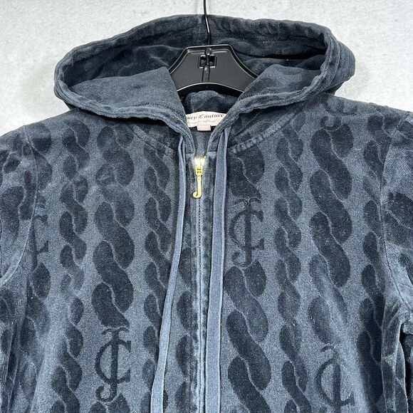 Vintage Juicy Couture Signature Hoodie Womens M Blk Velour Hoodie Track Jacket - Picture 2 of 14